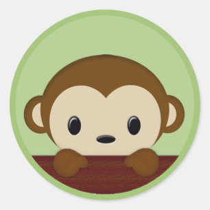 Sticker Rond Sceau NEUTRE VERT POINTE Baby shower MONKEY