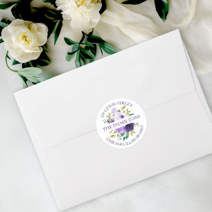 Sticker Rond Sceau rond d'adresse de retour floral aquarelle vi