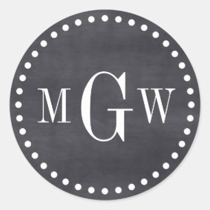 Sticker Rond Sceaux d'enveloppe de monogramme de tableau noir f