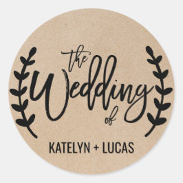 Sticker Rond Sceaux d'enveloppe Mariage Rustique Chic Faux Kraf