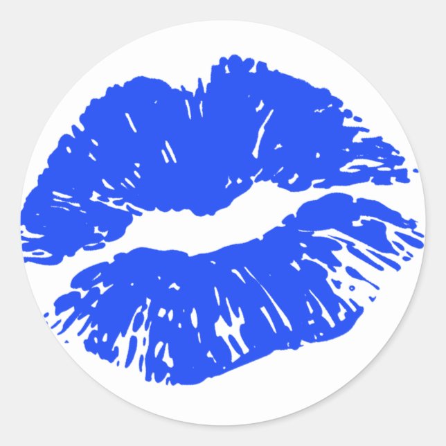 Sticker Rond Scellé Avec Un Baiser Bleu Lip Imprimer Baisson Ba (Devant)