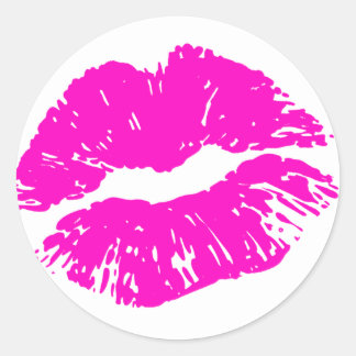 Sticker Rond Scellé Avec Un Baiser D'Impression À Lipe Rose Cha