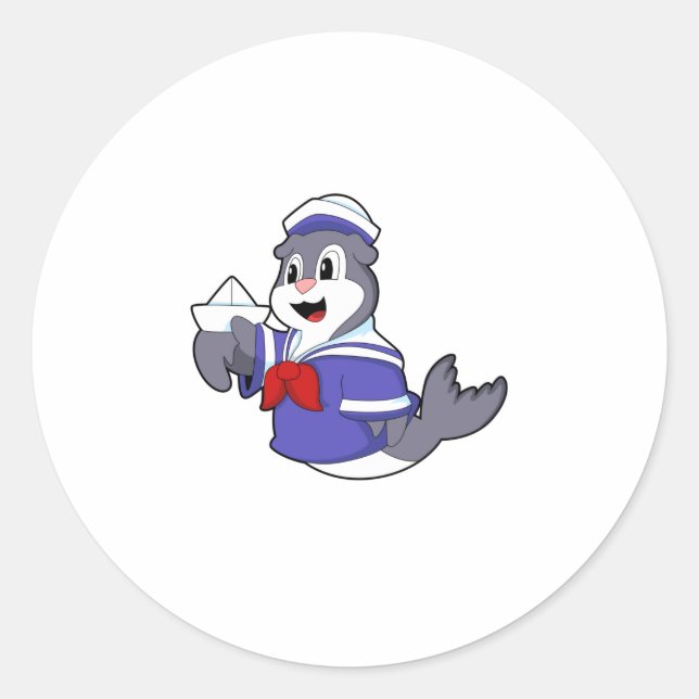 Sticker Rond Sceller comme marin avec bateau (Devant)