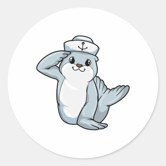 Sticker Rond Sceller comme marin avec casquette marin (Devant)