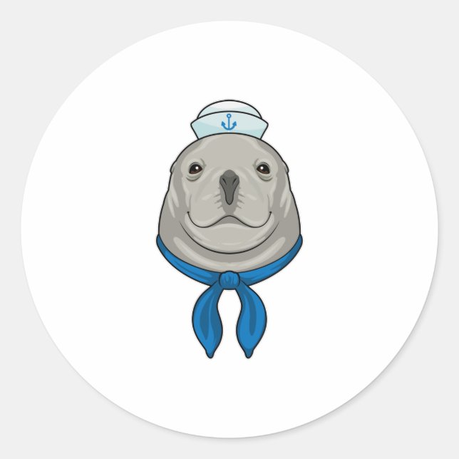 Sticker Rond Sceller comme marin avec casquette marin (Devant)