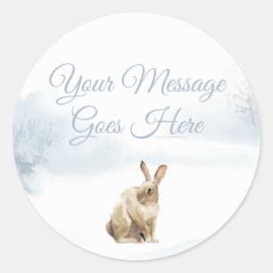 Sticker Rond Scène boisée hivernale Lièvre