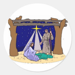Sticker Rond Scène Creche Nativité Manger de scène