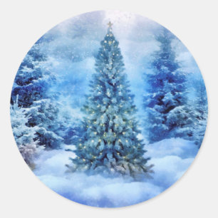 Sticker Rond Scène d'arbre de Noël