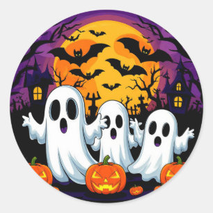 Sticker Rond Scène de fantôme effrayante d'Halloween