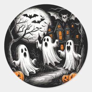 Sticker Rond Scène de fantôme effrayante d'Halloween