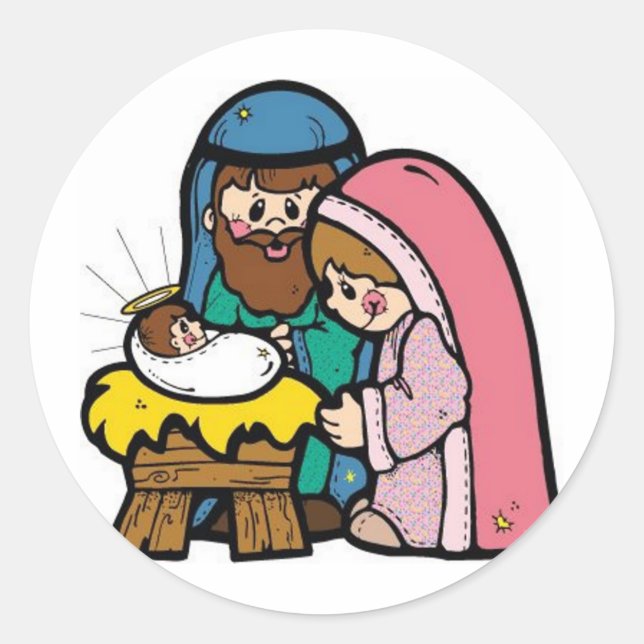 Sticker Rond Scène de la Nativité avec le bébé Jésus (Devant)