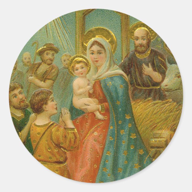 Sticker Rond Scène de la Nativité de Noël (Devant)
