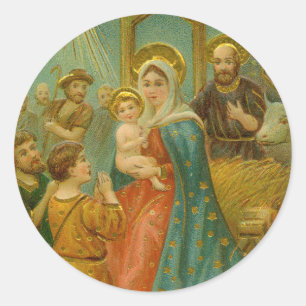 Sticker Rond Scène de la Nativité de Noël