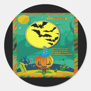 Sticker Rond Scène de l'Assistant de la Nuit d'Halloween Jack o