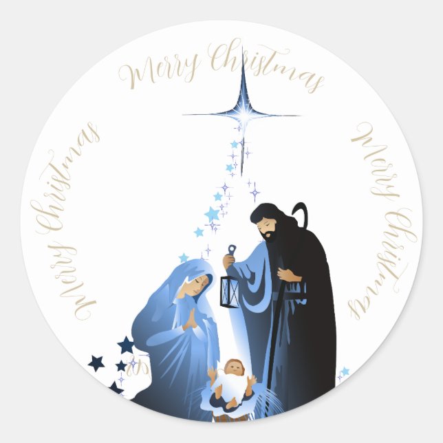 Sticker Rond Scène de Nativité Traditionnelle Salutations de No (Devant)
