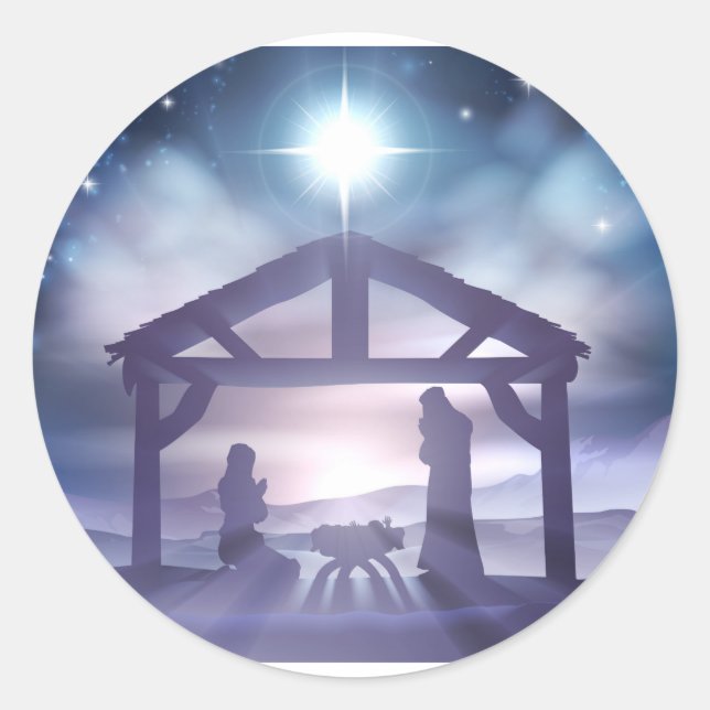 Sticker Rond Scène de Noël de Nativité (Devant)