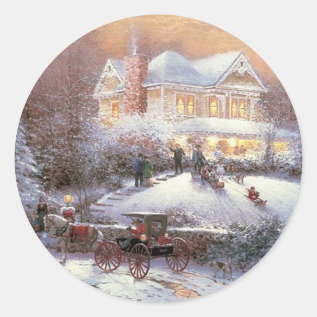 Sticker Rond Scène de Noël victorienne (Devant)