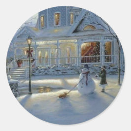 Sticker Rond Scène des neiges de Noël d'hiver