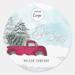 Sticker Rond Scène d'hiver camion rouge joie logo personnalisé