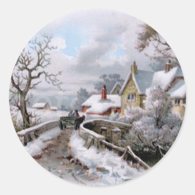 Sticker Rond Scène d'hiver de Noël (Devant)