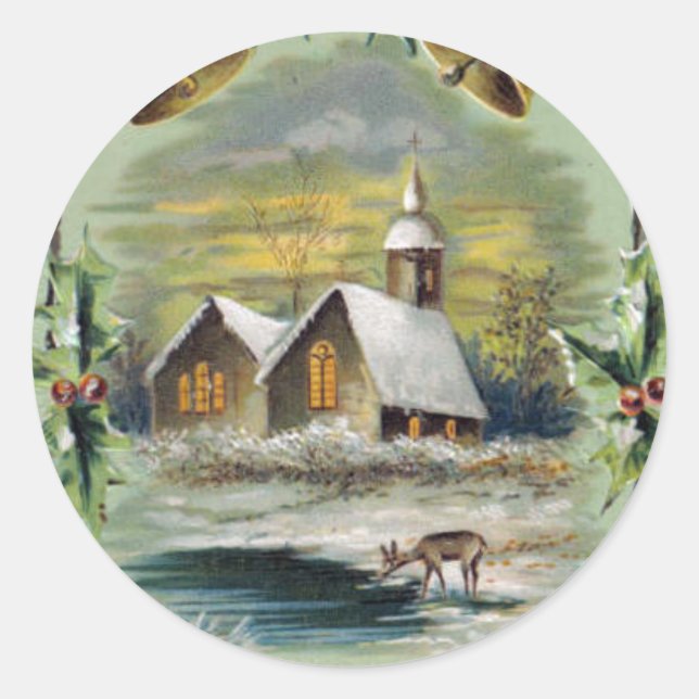Sticker Rond Scène d'hiver de Noël (Devant)
