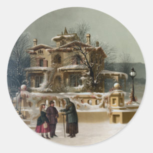 Sticker Rond Scène hivernale américaine