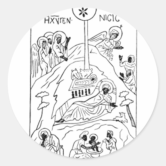 Sticker Rond Scène minimale de la Nativité orthodoxe (Devant)