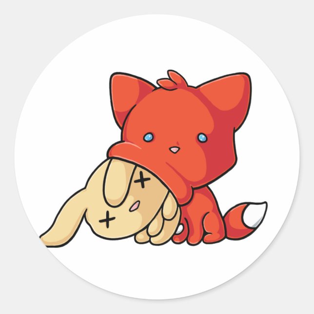 Sticker Rond SCHLUP Fox manger du lapin (Devant)