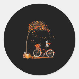 Sticker Rond Schnauzer Chien Et Vélo Citrouille Feuille D'Autom