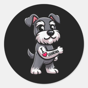Sticker Rond Schnauzer I Love Grandma Funny Chien Tattoo