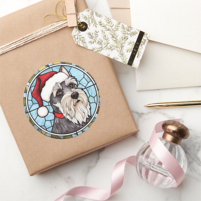 Sticker Rond Schnauzer miniature en verre tendu Noël (Cadeaux)