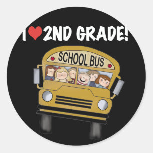 Sticker Rond School Bus Love 2nd Grade