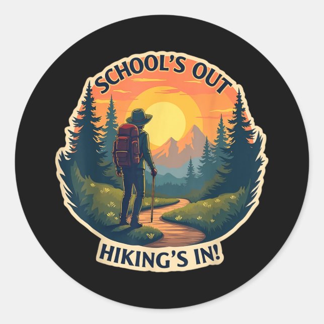 Sticker Rond Schools Out Hikings In Hiker Teacher Student Summe (Devant)