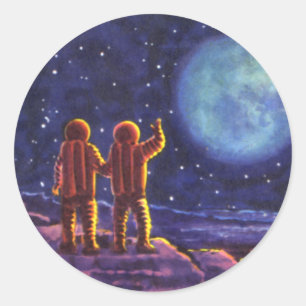Sticker Rond Science-fiction vintage, astronautes de la science