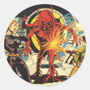 Sticker Rond Science-fiction vintage, Attaque d'Alien de la tec