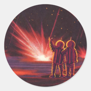 Sticker Rond Science-fiction vintage Explosion de la planète ro