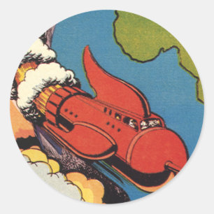 Sticker Rond Science-fiction vintage, fusée de science-fiction 