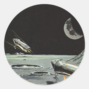 Sticker Rond Science-fiction vintage, Fusées spatiales Lune Pla