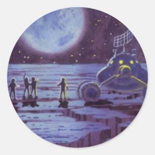 Sticker Rond Science-fiction vintage, Sci Fi Alien Lune Landing