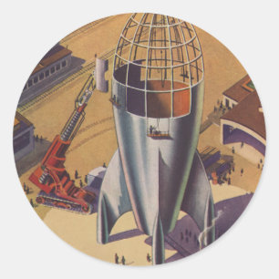Sticker Rond Science-fiction vintage, Sci Fi, Construction d'un