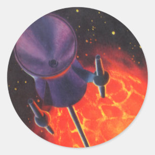 Sticker Rond Science-fiction vintage, Sci Fi Rocket, Red Planet