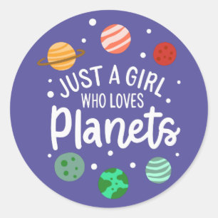 Sticker Rond Science Nerd fille spatiale qui aime les planètes