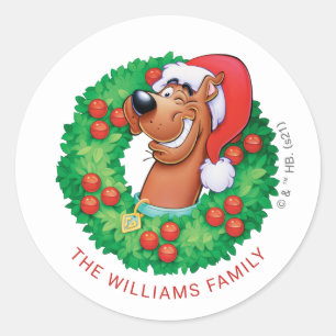 Sticker Rond Scooby dans la couronne de Noël - Personnalisé