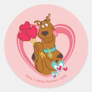 Sticker Rond Scooby-Doo Holding Heart Lolipops