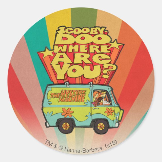 Sticker Rond Scooby-Doo | "Où Es-Tu ?" Retro Cartoon Van (Devant)
