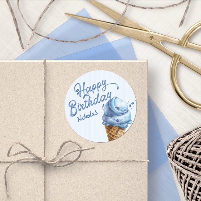 Sticker Rond Scoop Glace Cream Boys N'Importe Quel Âge Annivers (Créateur téléchargé)