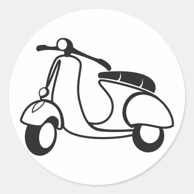 Sticker Rond Scooter dessin noir & blanc rétro (Devant)