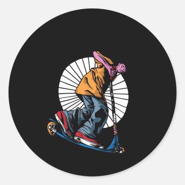 Sticker Rond Scooter Stunt Stunts Kick Scooter cadeau (Devant)