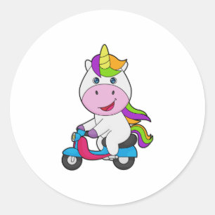 Sticker Rond Scooter Unicorn
