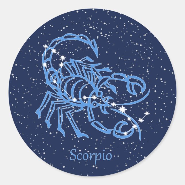 Sticker Rond Scorpio Constellation et signe Zodiaque avec étoil (Devant)